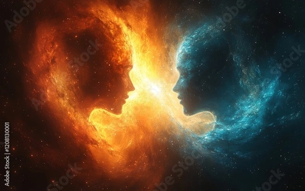 Fototapeta Opposing Forces of the Universe: A Cosmic Dance of Fire and Ice