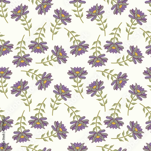 Obraz Daisy flower vector illustration in seamless pattern. Watercolor artwork design