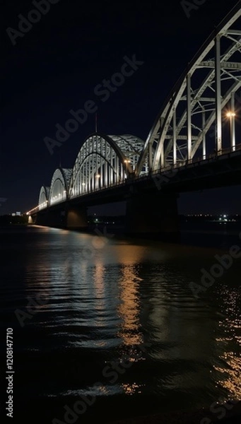 Obraz Nighttime portrait of Baton Rouge Bridge against the Mississippi River backdrop in Louisiana
