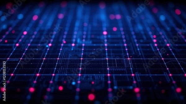 Fototapeta Abstract Digital Grid: Blue and Pink Networked Nodes