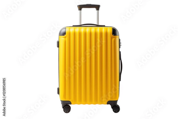 Obraz Bright yellow suitcase ready for travel in a minimalist setting with white background isolated on transparent background