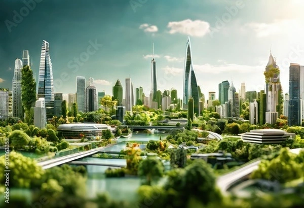 Fototapeta An aerial view showcasing a city skyline filled with tall buildings