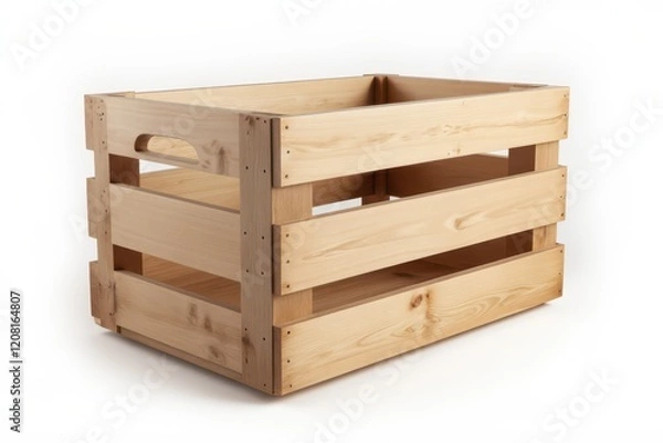 Fototapeta a wooden crate with four compartments on a white background