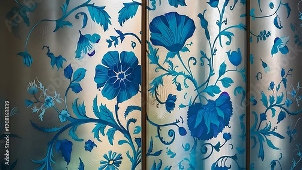 Obraz Window with beautiful floral pattern in blue
