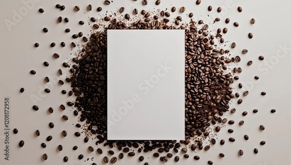 Fototapeta card paper writing white background for text on white card frame with coffee beans background