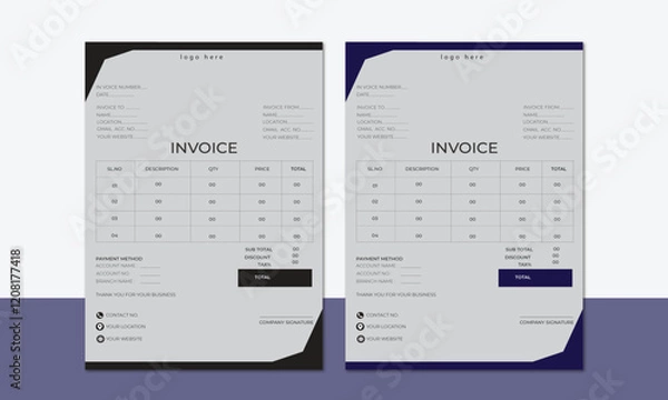 Fototapeta Invoice , Minimal professional vector Corporate Business Invoice design template, bill form price invoice, Creative invoice template, business stationery design, payment agreement design template .