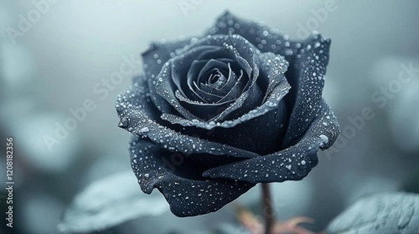 Obraz Elegant dark rose with dew drops in serene natural setting