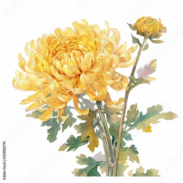 Obraz Meticulous yellow chrysanthemum Chinese A bouquet of yellow flowers with a white background. The flowers are yellow and are arranged in a way that they look like they are in a vase