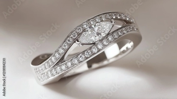 Fototapeta Double band ring design with an open space between them, with a marquise diamond on one band and a pave setting. generative ai
