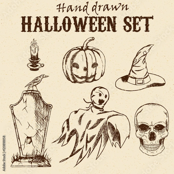 Obraz Hand Drawn Halloween characters set