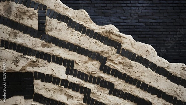 Obraz Texture of a stone wall, Black wall as background, texture of a black brick wall brickwork background for design, white texture background for Old white brick rough surface.