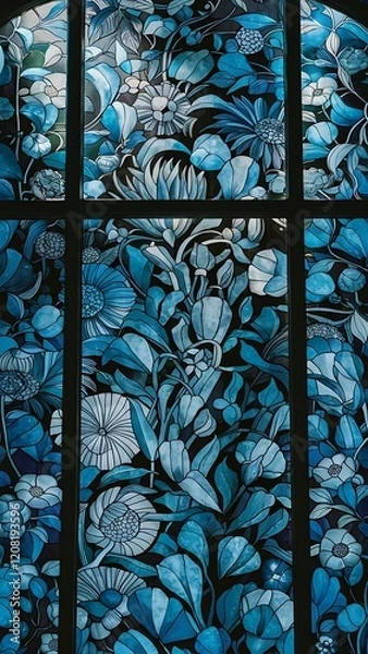 Obraz Window with beautiful floral pattern in blue