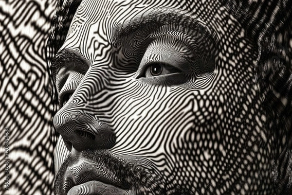Obraz Abstract artistic portrait of Jesus Christ with intricate black and white line patterns symbolizing faith, spirituality, and divine presence