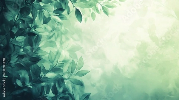 Fototapeta Serene Green Nature Background with Blurred Spring Leaves