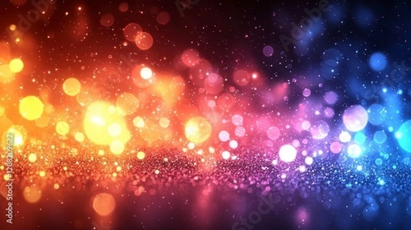 Fototapeta Abstract colorful bokeh background with glowing lights and glitter.