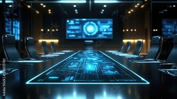 Obraz Scientific and science tools on a meeting table representing the role of scientific advisory boards in business strategy and innovation in industry at top level of management background
