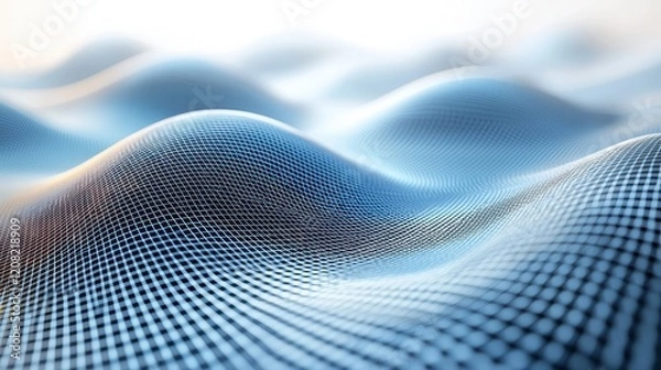 Fototapeta Abstract blue wavy surface with grid pattern.