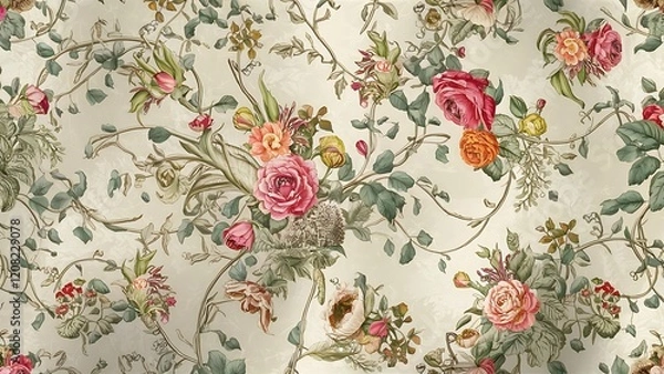 Fototapeta Seamless textile floral pattern on light background