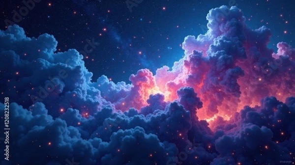 Obraz Celestial Dreamscape  A vibrant, ethereal vision of luminous clouds illuminated by a myriad of twinkling stars, creating a breathtaking scene of cosmic wonder.