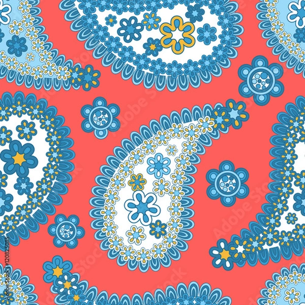 Fototapeta Seamless pattern based on traditional Asian elements Paisley. Vector template