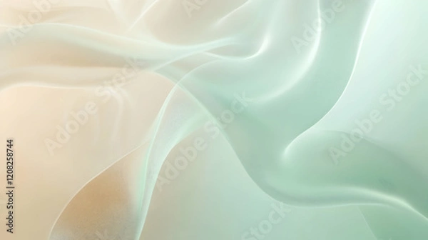 Fototapeta Mist forming elegant arcs against a solid pastel mint and beige background, illuminated to reveal fine details