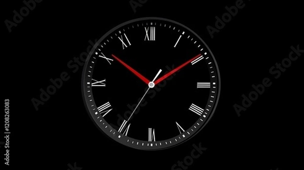 Fototapeta Elegant Black Clock with Roman Numerals, Timekeeping Precision