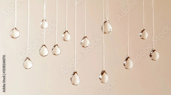 Fototapeta Water spray droplets suspended mid-air against a neutral ivory background, evenly lit for clear definition