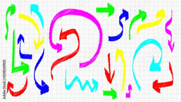Obraz Scribble Colorful Doodle Arrows Isolated Vector Set 