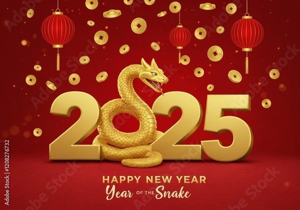 Fototapeta Celebrating the Year of the Snake in 2025 with festive decorations and symbols of prosperity