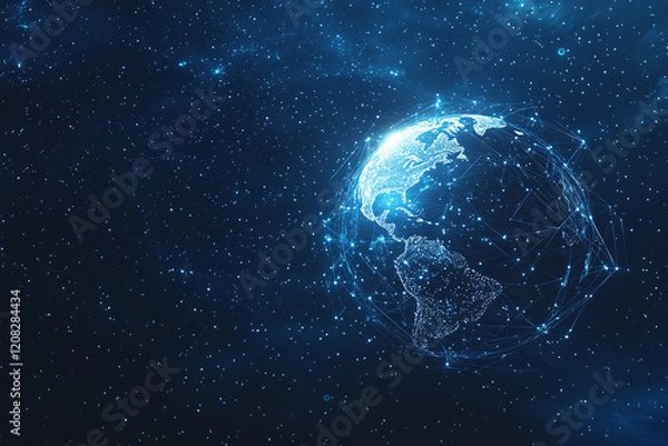 Fototapeta Futuristic Global Network with Digital Connections and Glowing Data Points in a Tech-Inspired Abstract Earth Design