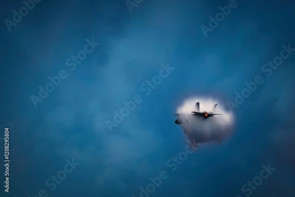 Fototapeta Catching an F-35 the second it creates a vapor trail, or what some folks mistakenly call a sonic boom.