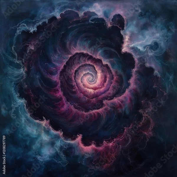 Fototapeta Vivid cosmic spiral nebula with glowing pink and blue swirling gas formations