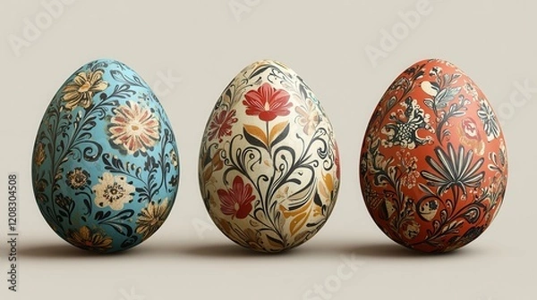 Fototapeta Retro ethnic easter egg art for holiday decor and design inspiration
