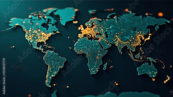 Fototapeta AI photo of a stylized, abstract representation of global economic indicators, including GDP analysis and economic policies,  with a lush forest scene in the foreground, deep depth of field,  bright, 
