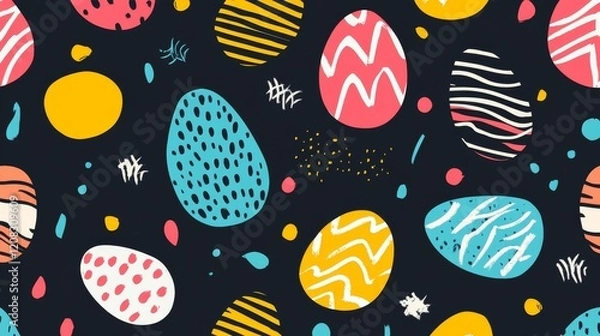 Fototapeta Bold memphis style colorful easter pattern