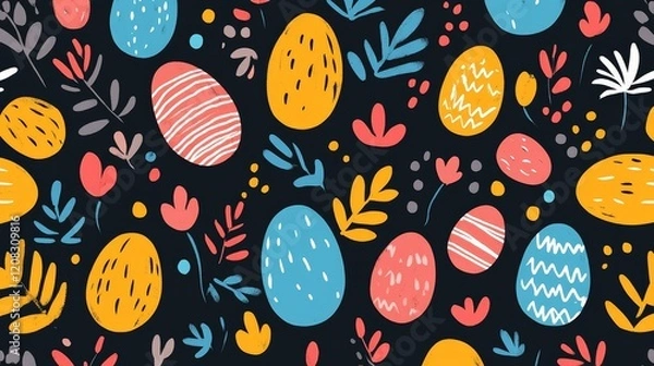 Fototapeta Bold memphis style colorful easter pattern