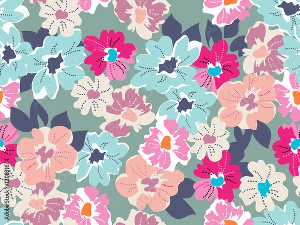 Fototapeta Cute modern floral print - seamless background