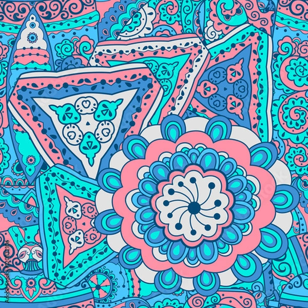 Fototapeta Vector flower pattern. Seamless texture, detailed   doodle  illustrations. abstract pattern in doodle style, spring floral background.