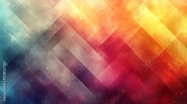 Fototapeta A minimalist geometric pattern of pastel-colored shapes creating a harmonious and modern design with bright tones, offering a blurred background with empty space for captions or text placement.

