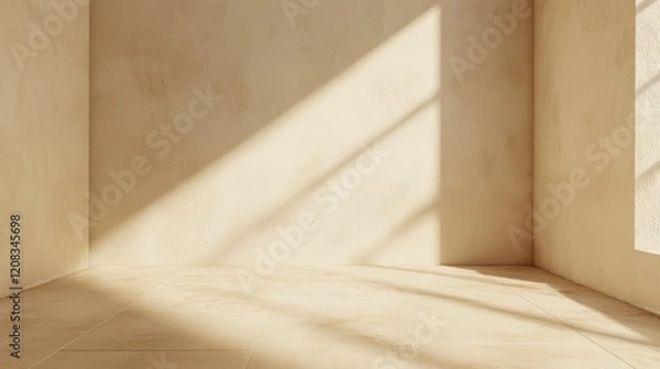 Obraz Sunlit corner of minimalist room with textured beige walls and floor