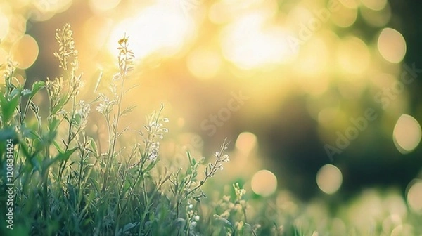 Fototapeta Picturesque Spring Meadow with Beautiful Light and Soft Focus