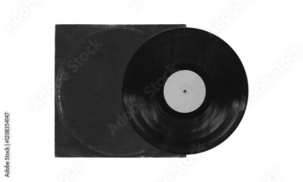 Obraz vinyl record mockup isolated on transparent background, sleeve and disc with empty space for music cover design