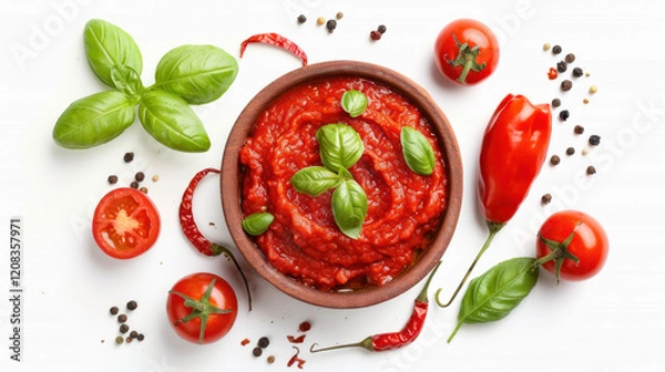 Fototapeta tomato sauce with basil