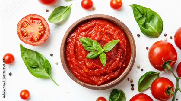 Fototapeta tomato sauce with basil
