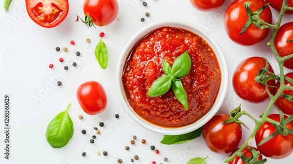 Fototapeta tomato sauce with basil