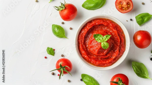 Fototapeta tomato sauce with basil