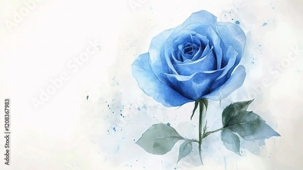 Fototapeta Blue Rose Watercolor: A solitary blue rose blooms in a watercolor style, radiating a serene and ethereal beauty. The soft, delicate brushstrokes evoke a sense of tranquility and grace.