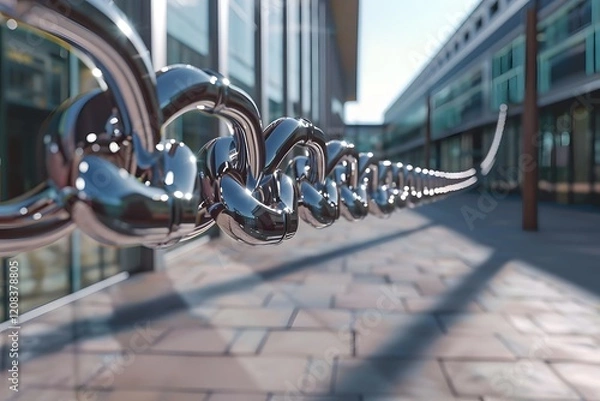 Obraz symbolic representation of trust with chrome chain in contemporary urban environment. generative ai
