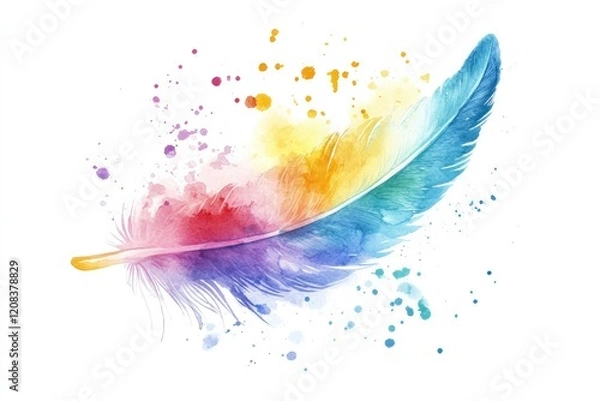 Fototapeta Vibrant Watercolor Feathers Collection. Handcrafted Boho Illustrations with Bright Colors for Design Enthusiasts