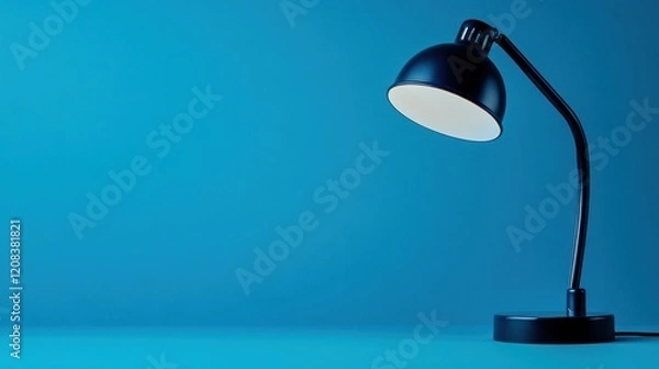 Fototapeta Blue background desk lamp illuminating workspace